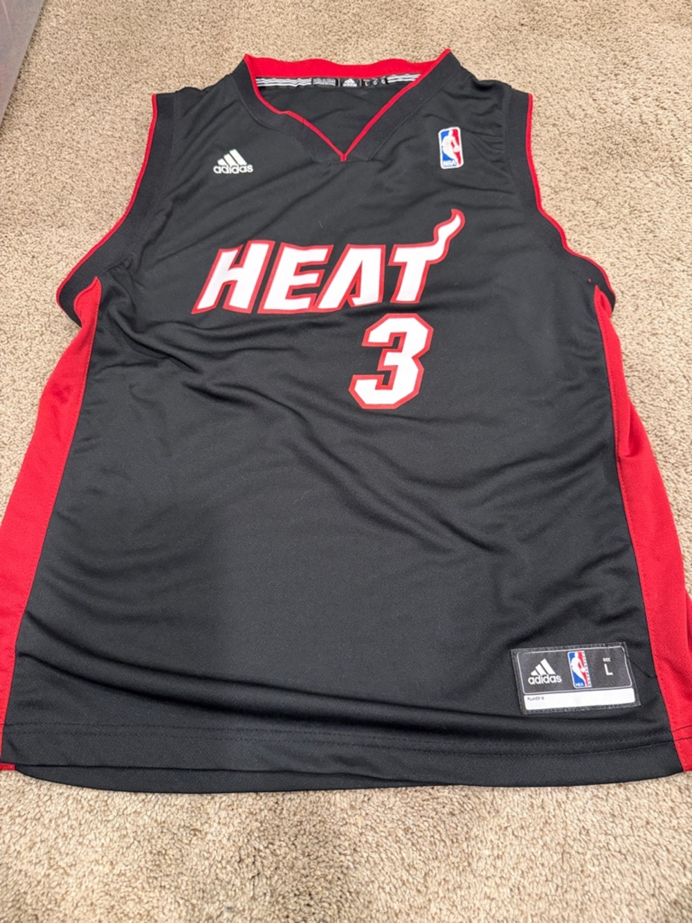 Adidas Black and Red Miami Heat #3 Wade Basketball Jersey